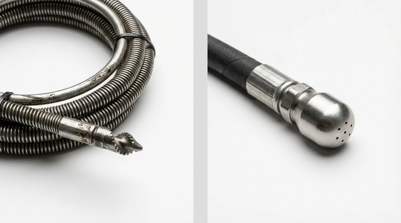 Drain snake cable and hydro jetting nozzle used for drain cleaning in Sartell, MN