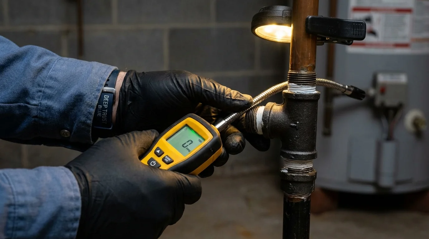 Gas leak detection with electronic sniffer by Johns Plumbing LLC in Sartell