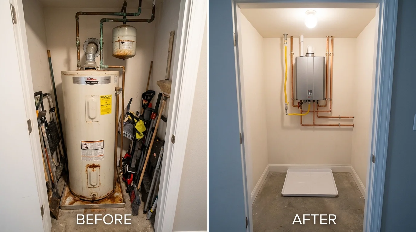 Tank water heater versus wall-mounted tankless unit comparison for Sartell, MN homeowners